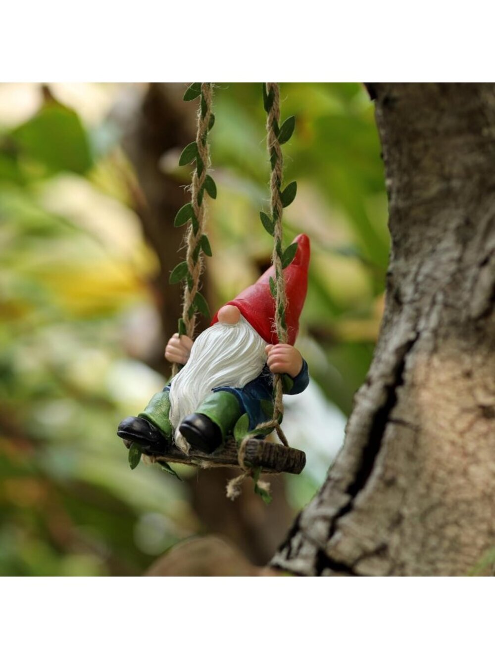 Charming Garden Gnome Swing Statue - Indoor/Outdoor Decor for Home & Patio, Gift